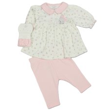 N14758: Baby Girls Waffle Fabric Tunic, Legging & Headband Outfit (0-9 Months)